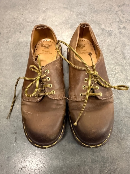 Dr. Martens Brown Leather 3-Eye Derby with Yellow Stitching